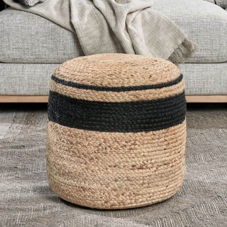 handwoven outdoor jute pouf