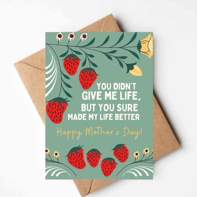 bonus mom mother's day card with strawberry illustrations