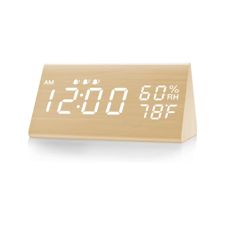JALL Digital Alarm Clock with Wooden Electronic LED Time Display