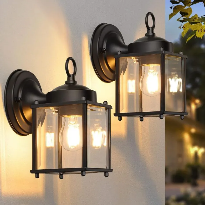 Black Front Door Wall Lighting with Clear Beveled Glass Shade