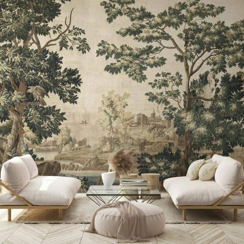 Trees, Birds, and Serene Outdoor Scene Wallpaper Mural