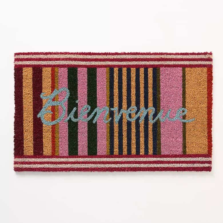 multi-colored striped welcome doormat