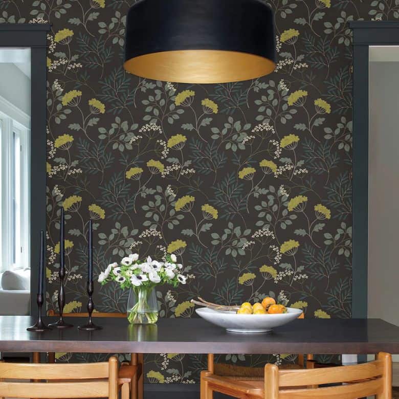 Scandinavian-inspired black floral wallpaper