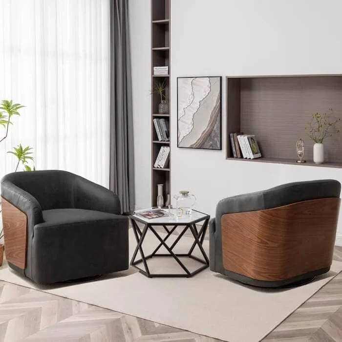 Latitude Run Andretta Vegan Leather Swivel Barrel Chair Set