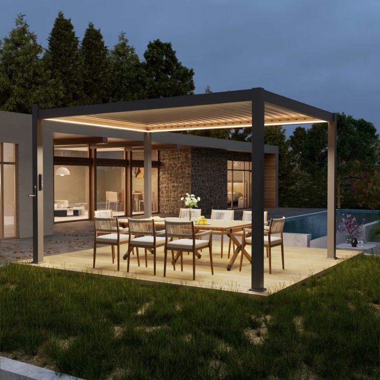 Metal Louvered Pergola with Solar LED lights
