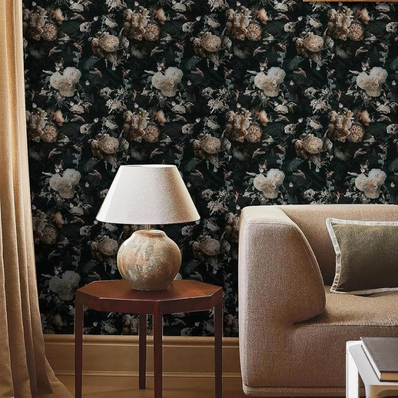 Black Floral Peel and Stick Wallpaper