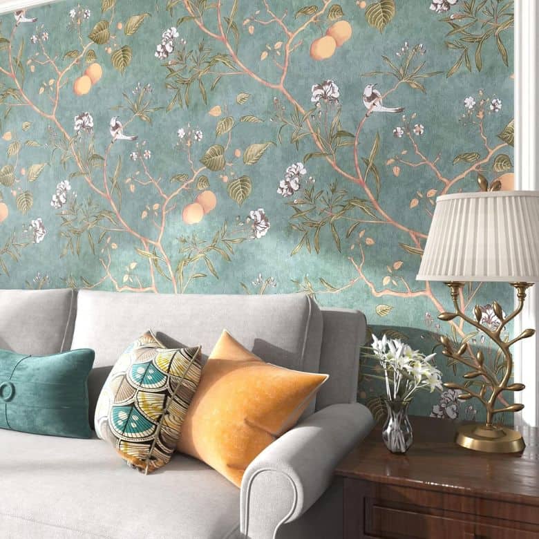 Vintage Leaf and Bird Peel and Stick Wallpaper