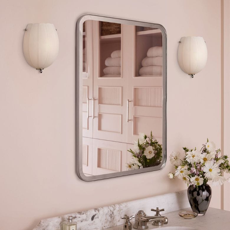 silver rounded rectangular wall mirror
