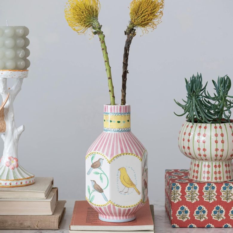 ceramic vase with painted birds