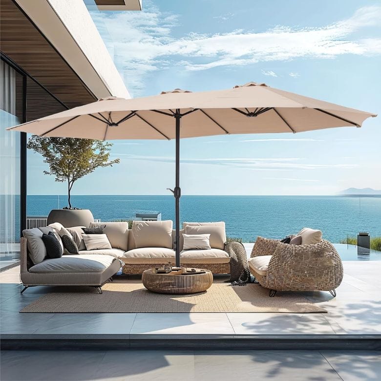 Outdoor Double-Sided Rectangle Market Umbrella with Stand