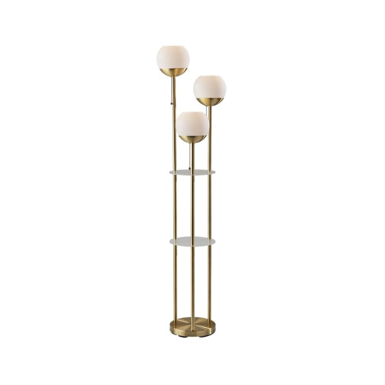 Antique Brass Trio Globe Shelf Floor Lamp