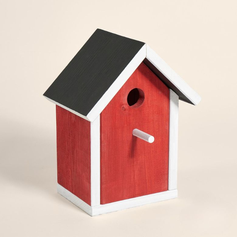 red, white, and black birdhouse