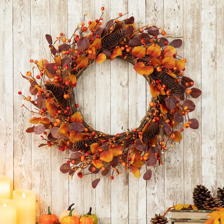 Faux Eucalyptus & Berry Fall Wreath