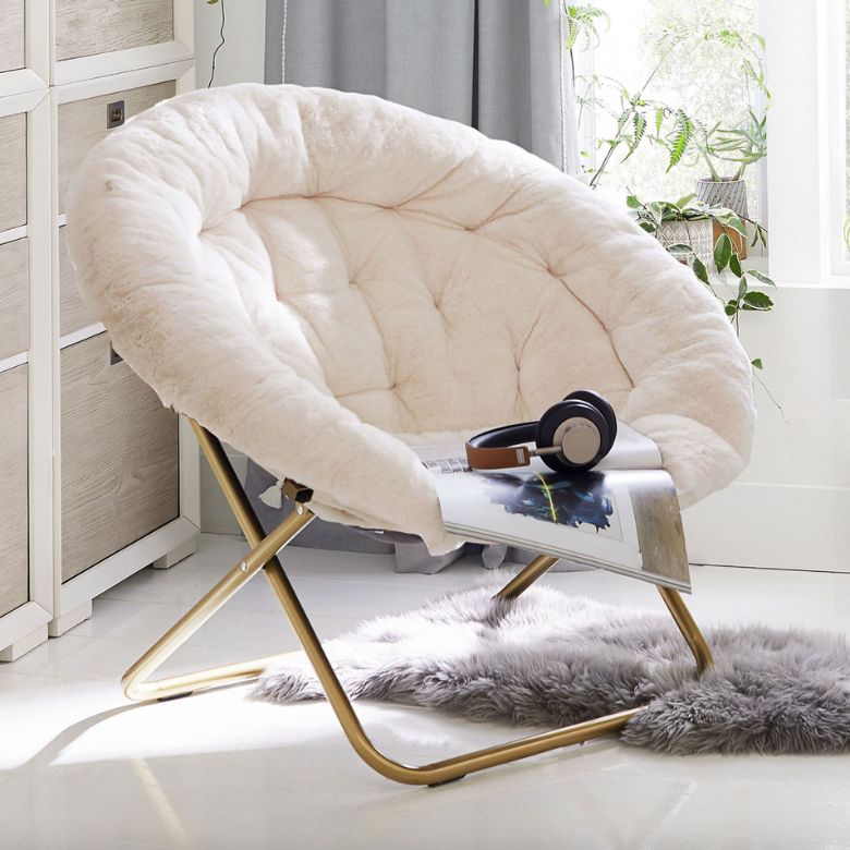 faux fur ivory round lounge chair