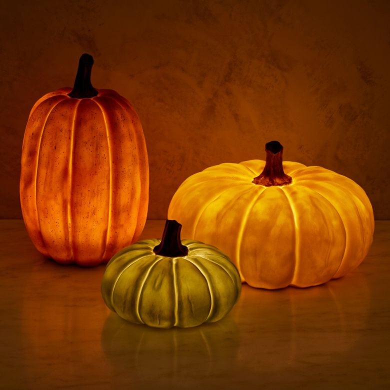 Outdoor Pre-Lit Faux Pumpkins