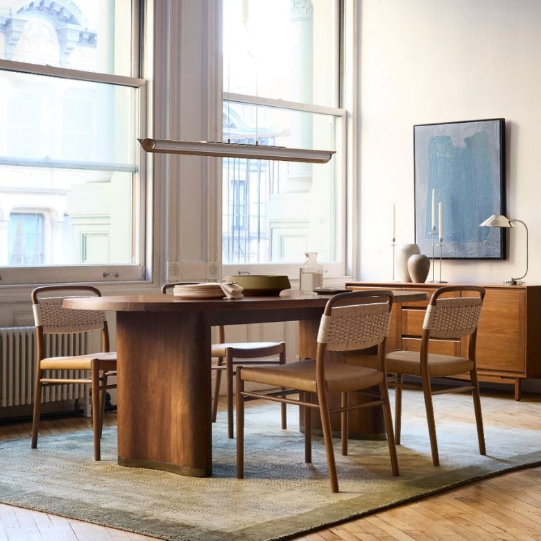 acacia wood dining table with rounded edges