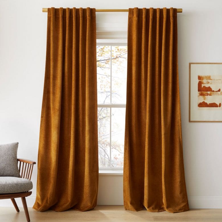 orange velvet blackout curtains