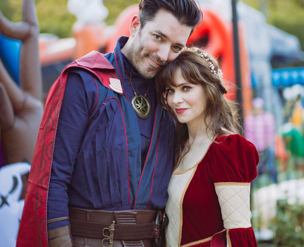 jonathan scott and zooey deschanel as dr. strange and a renaissance princess for halloween