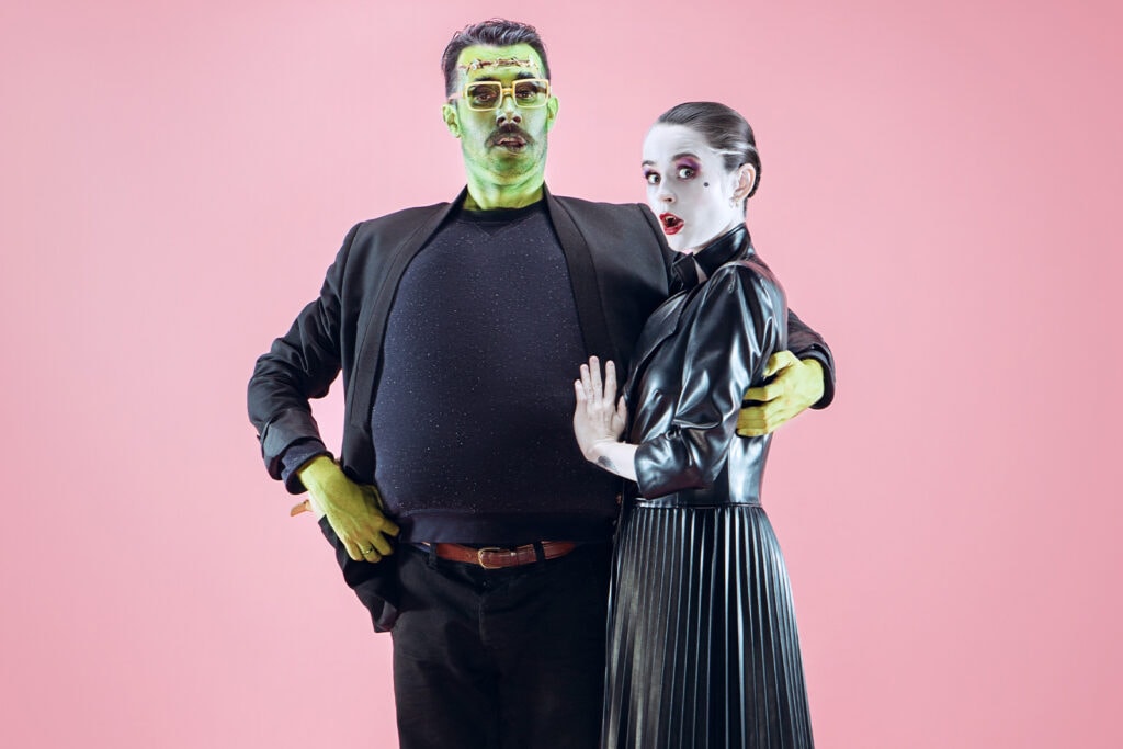 couple dressed up as monsters for halloween