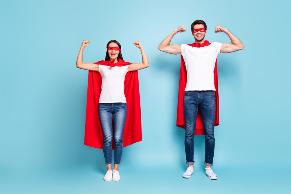 couple dressed up in diy superhero costumes