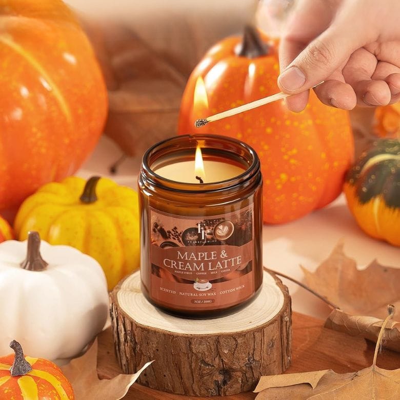 Maple & Cream Latte Scented Candles in amber jar