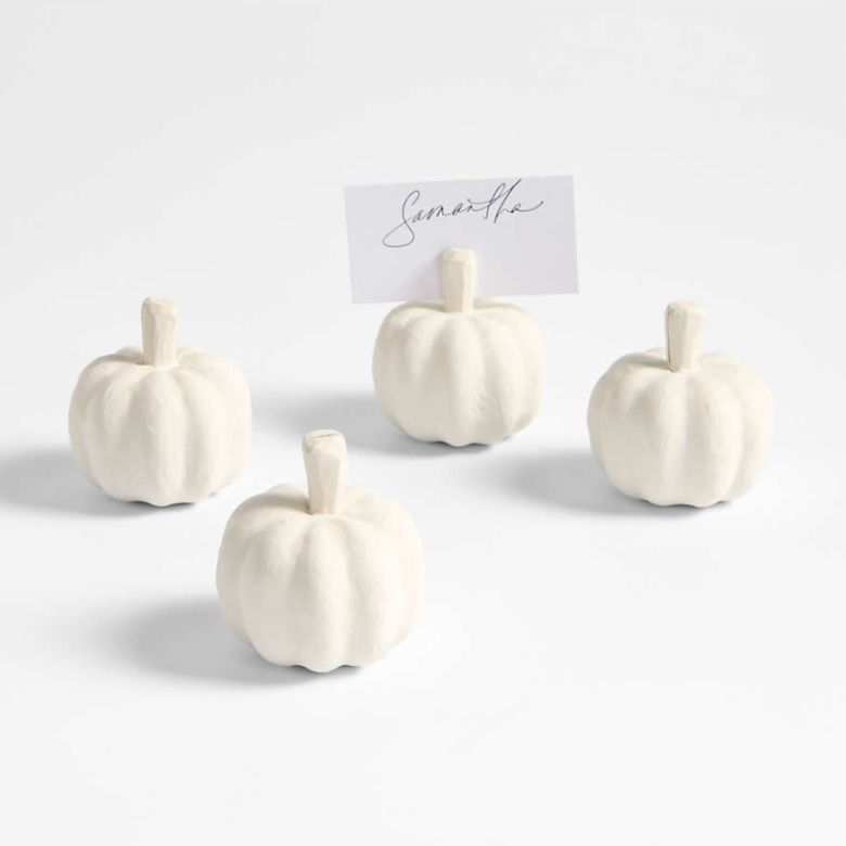 White Papier Mache Pumpkin Placecard Holders