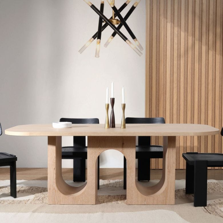 Oak Rectangle Dining Table with U-shaped pedestal legs