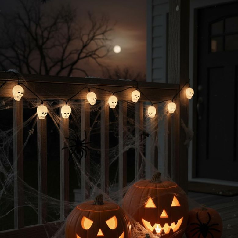 skeleton head halloween string lights