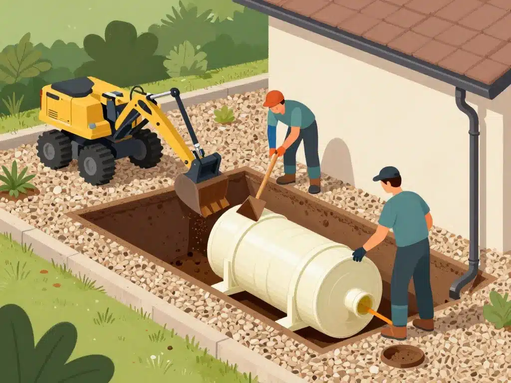 installation puisard pvc vue coupe chantier jardin