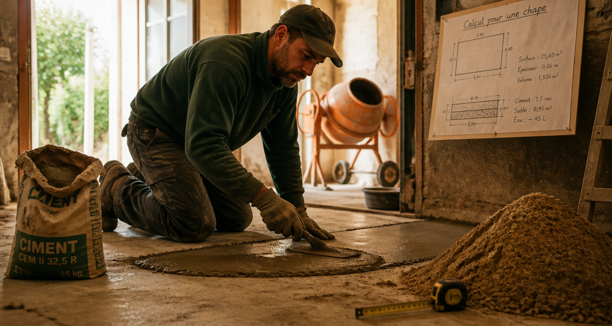 calcul pour une chape ouvrier chantier