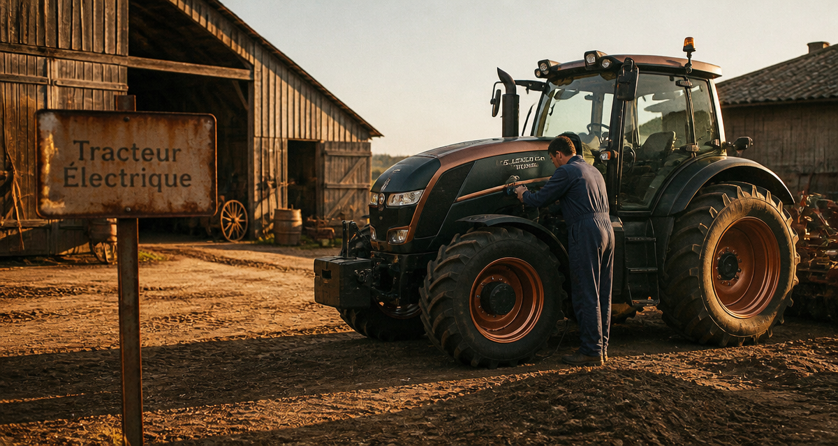 tracteur electrique dans cour de ferme