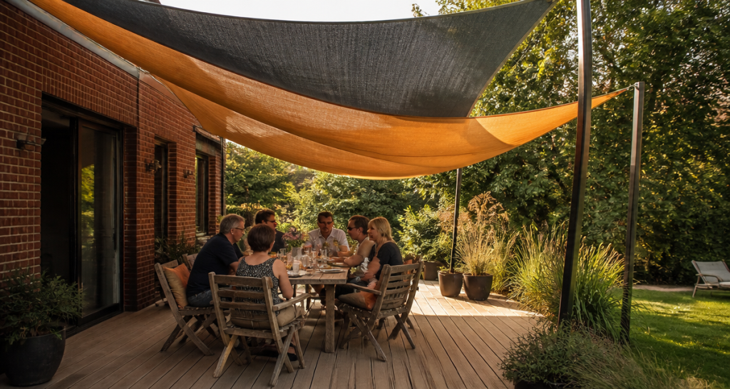 baches ombrage terrasse bois et brique