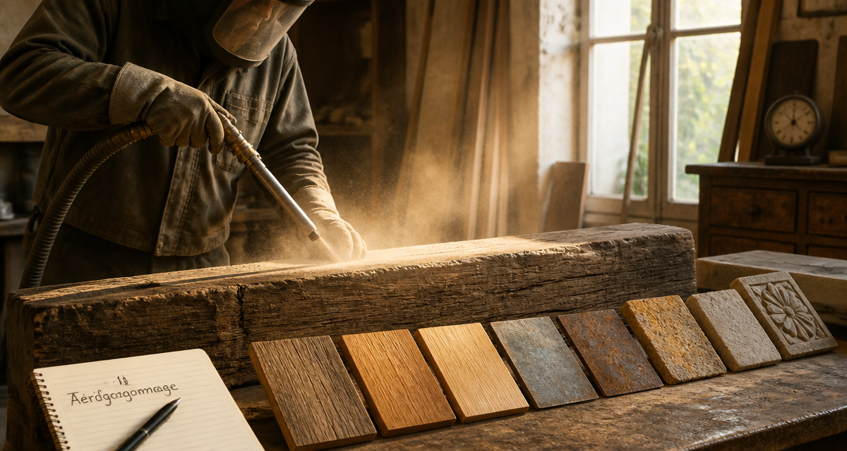 prix aerogommage au m2 artisan sur poutre bois