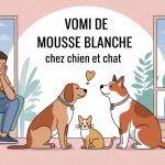 Chien et chat avec vomi de la mousse sur fond rassurant