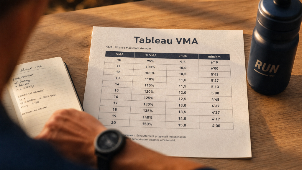 Tableaux VMA : convertir km/h, min/km et pourcentages sans se tromper