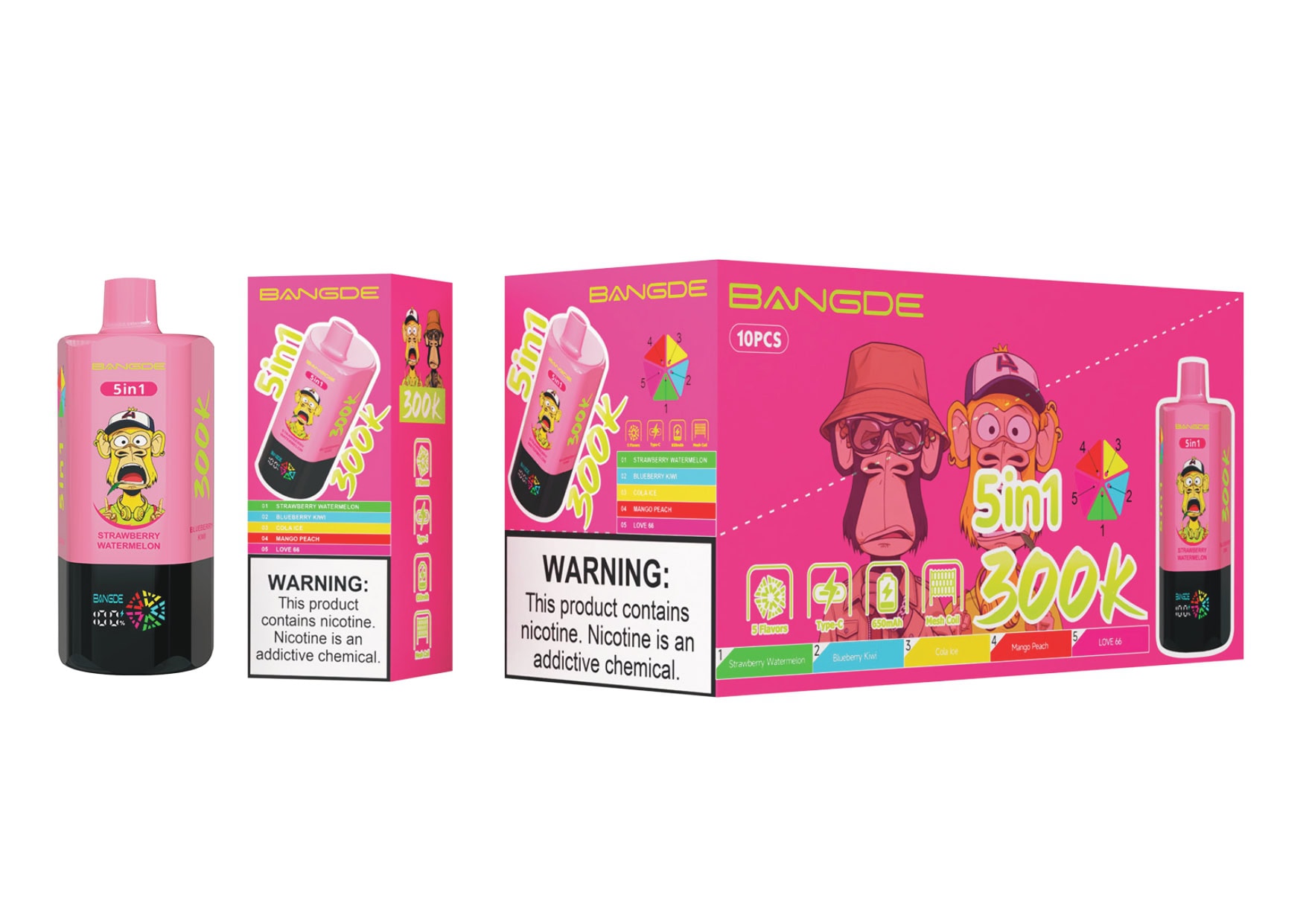 Bang DE 300K Strawberry Watermelon / Blueberry Kiwi / Cola Ice / Mango Peach / Love 66 - immagine 2