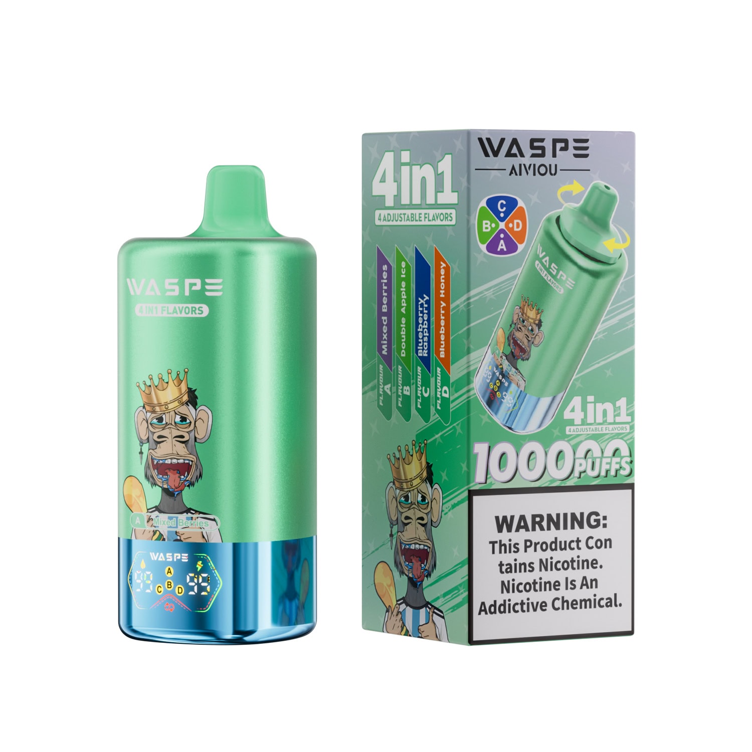 WASPE 4 in 1 100000 Mixed Berries / Double Apple Ice / Blueberry Raspberry / Blueberry Honey – Bild 2