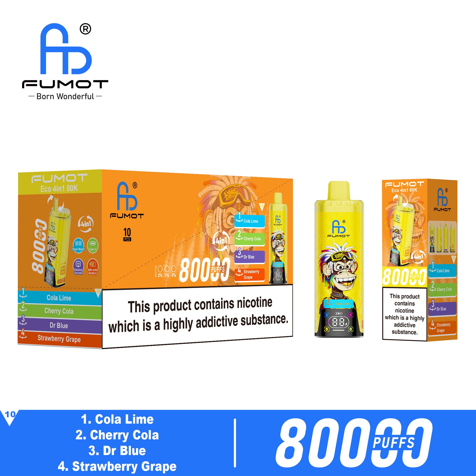 Fumot Eco 4in1 80K Cola Lime / Cherry Cola / Dr Blue / Strawberry Grape – Bild 3