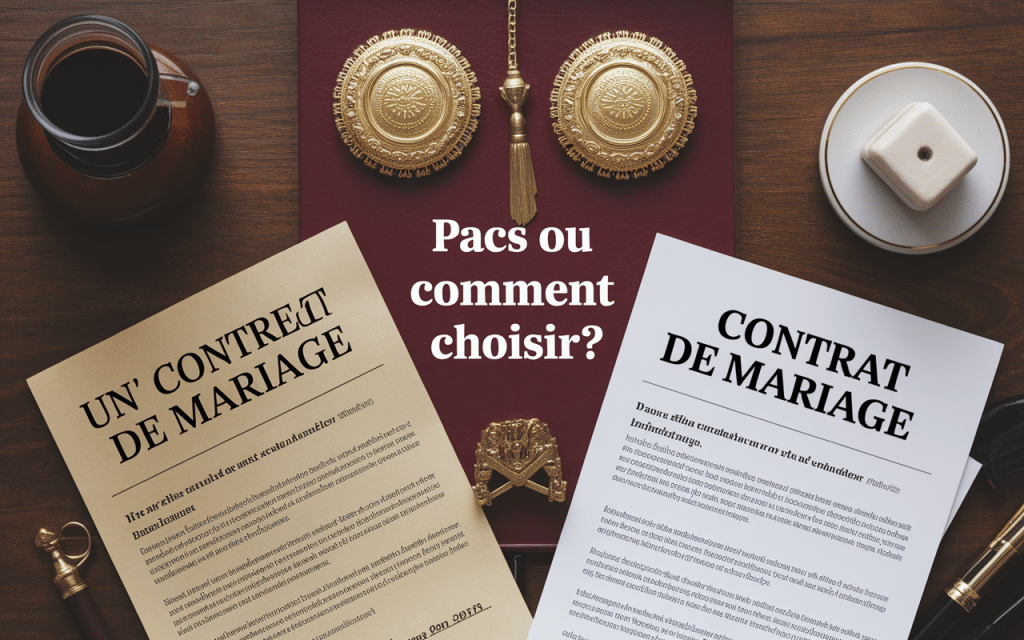 Contrat PACS et mariage côte à côte avec anneaux