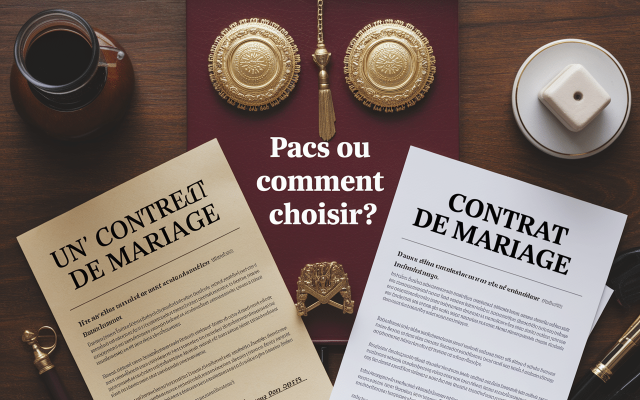 Contrat PACS et mariage côte à côte avec anneaux