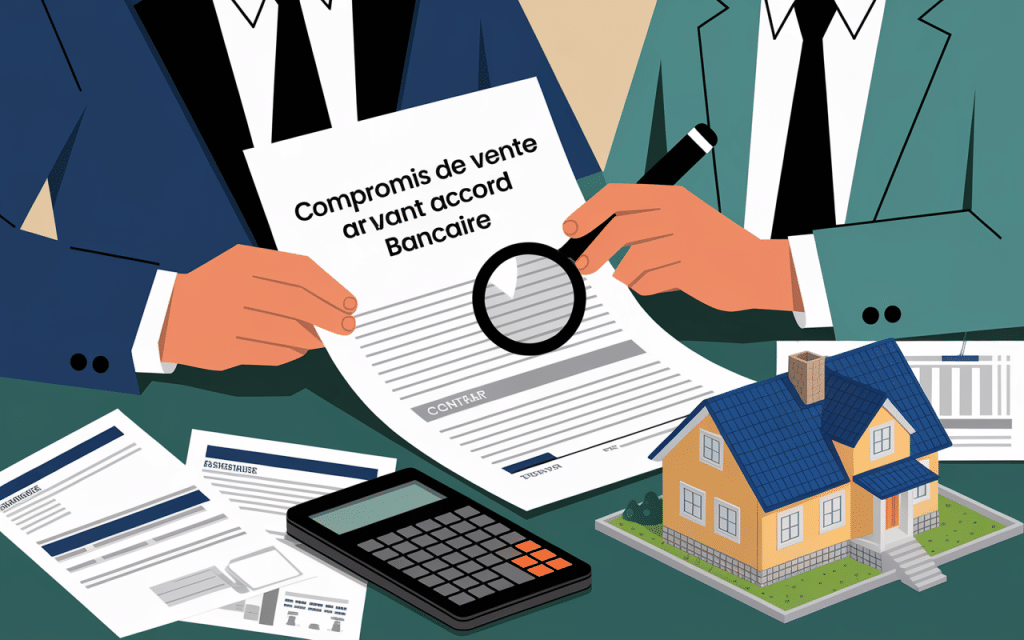 Couple analysant un compromis de vente et des documents bancaires