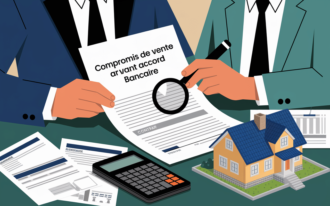 Couple analysant un compromis de vente et des documents bancaires