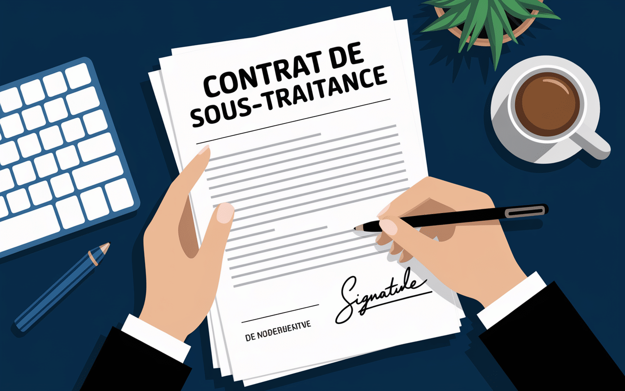 Mains serrant, document contractuel officiel, signature de contrat de sous-traitance