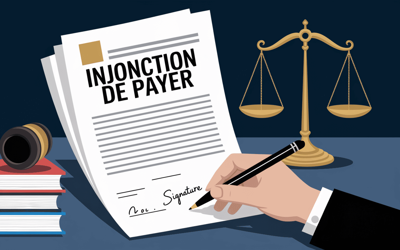 Document juridique avec tampon injonction de payer