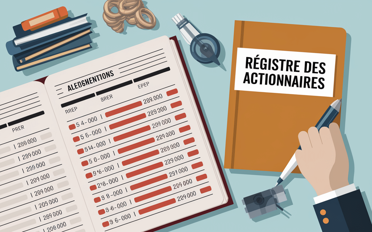 Livre-registre montrant transferts chronologiques d'actions