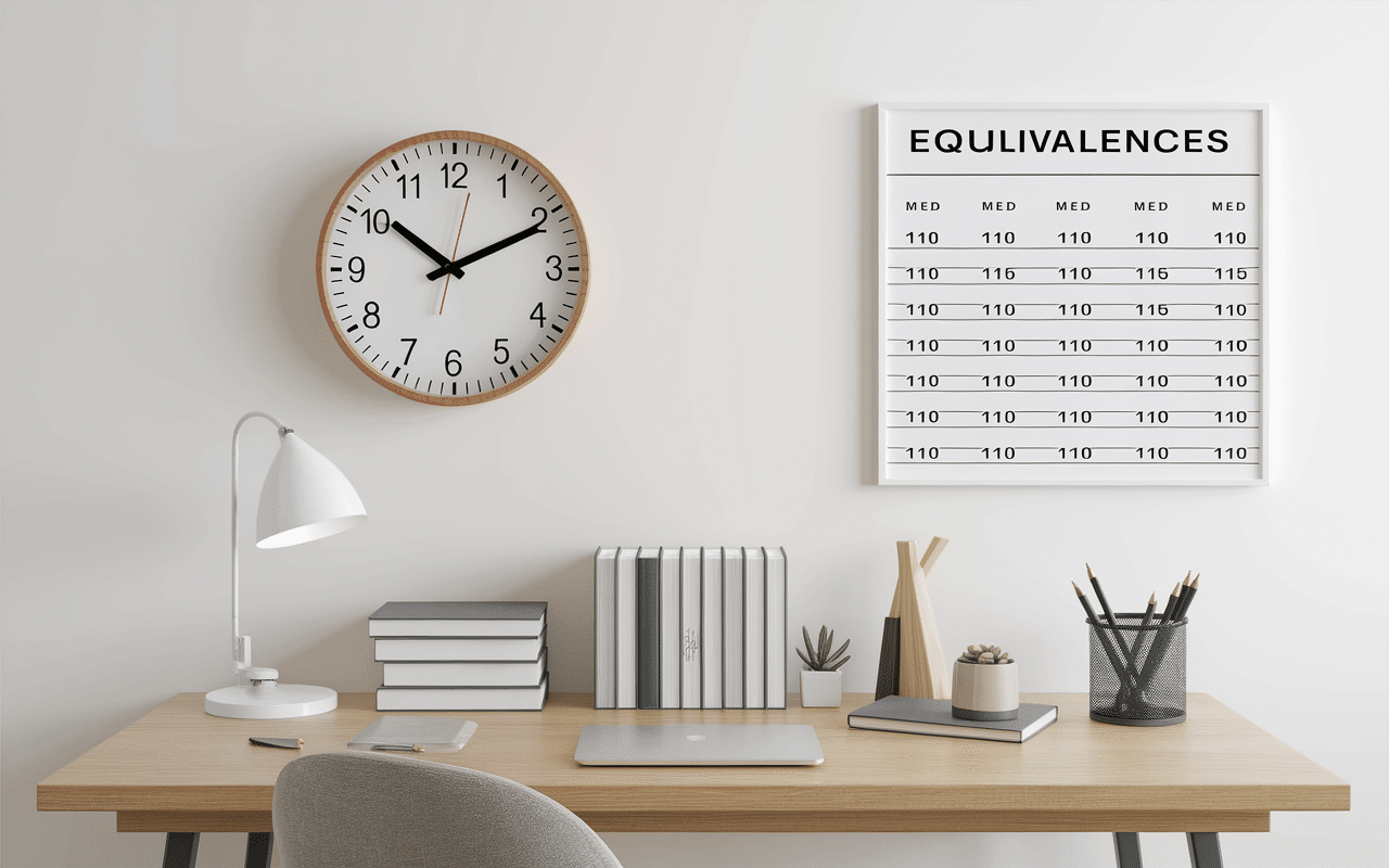 Horloge 24h et contrat de travail avec tableau des durées
