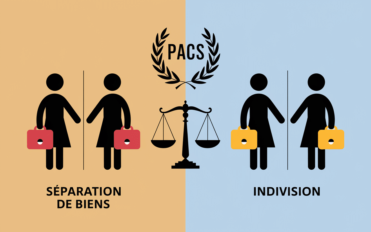 Schéma comparatif séparation de biens et indivision PACS
