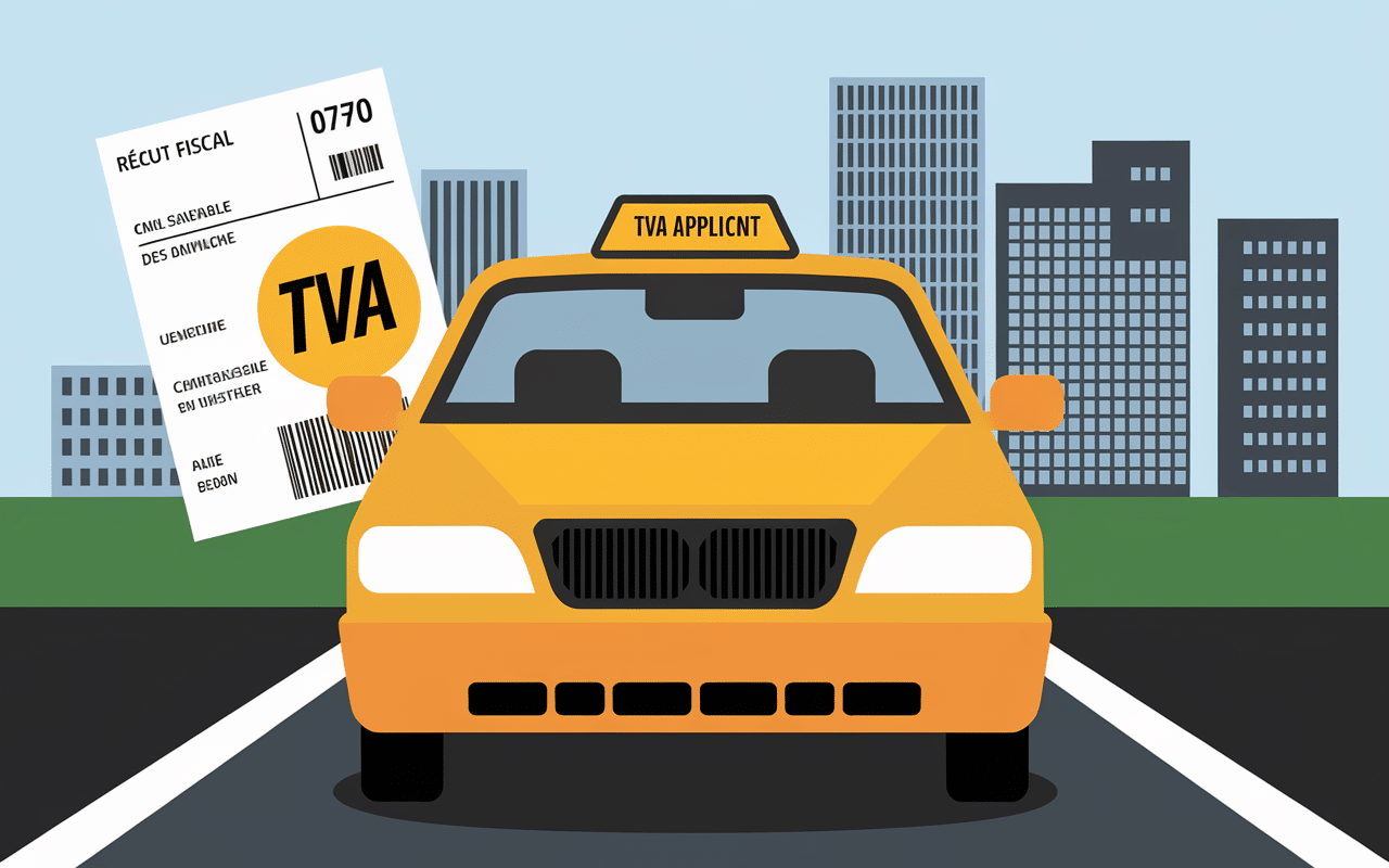 Taxi jaune avec symbole TVA 10%