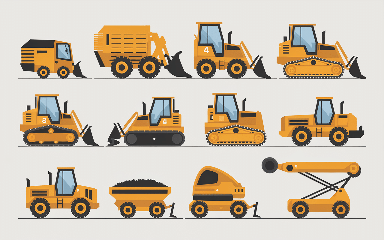 illustration neuf categories engins caces r482 mini pelleteuse bulldozer