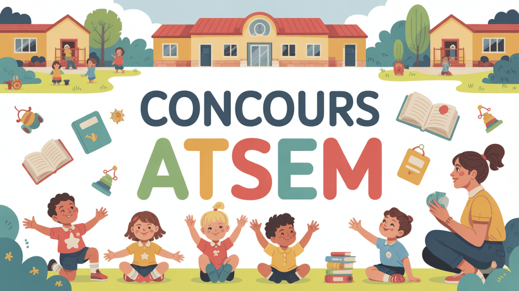 Illustration concours atsem ecole maternelle enfants et educatrice